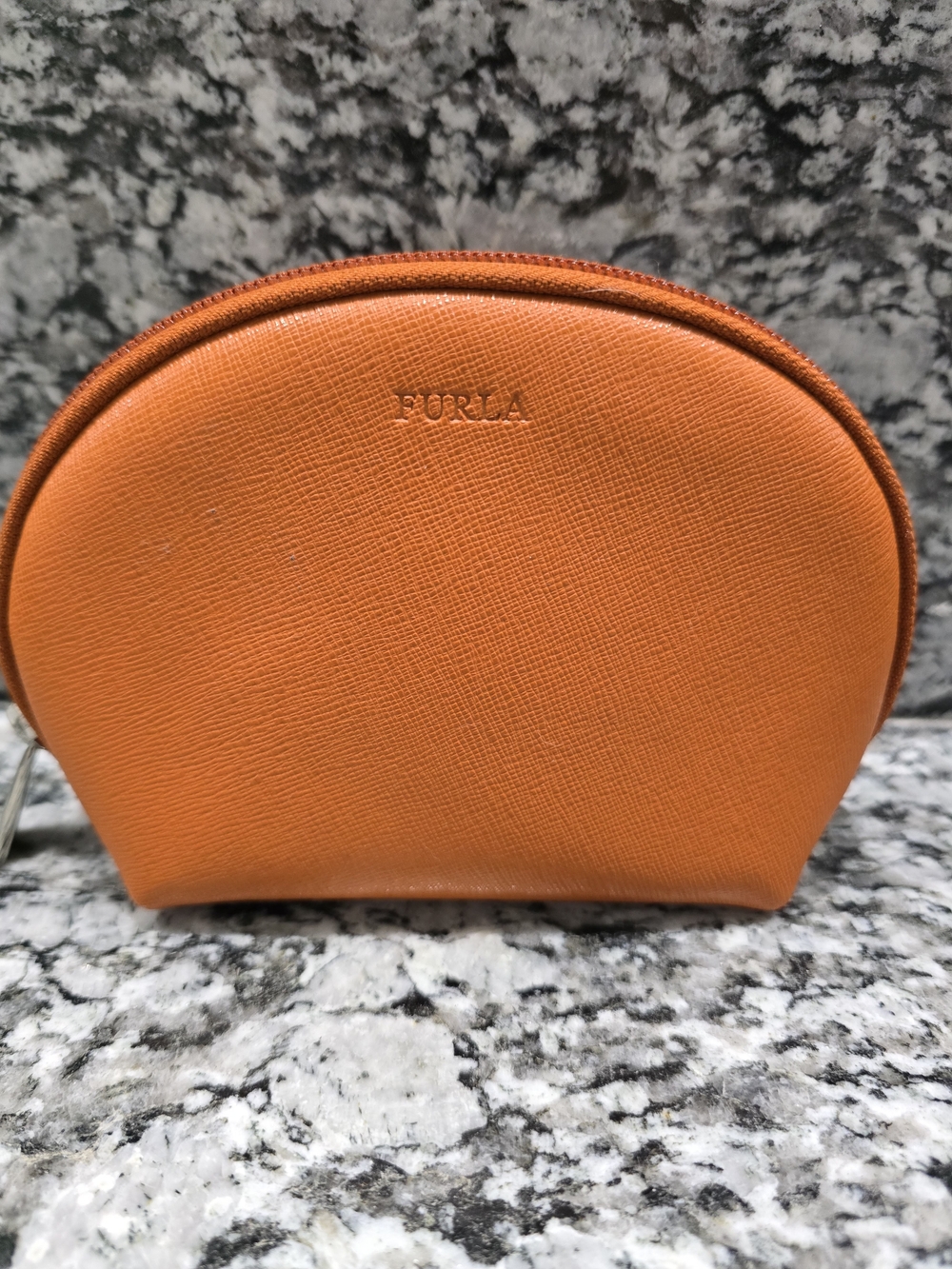 EUC Furla Orange Saffiano Leather Cosmetic Pouch